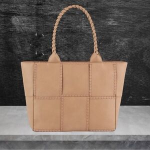 Woven Tote Vegan Leather Shoulder Handbag in Blush